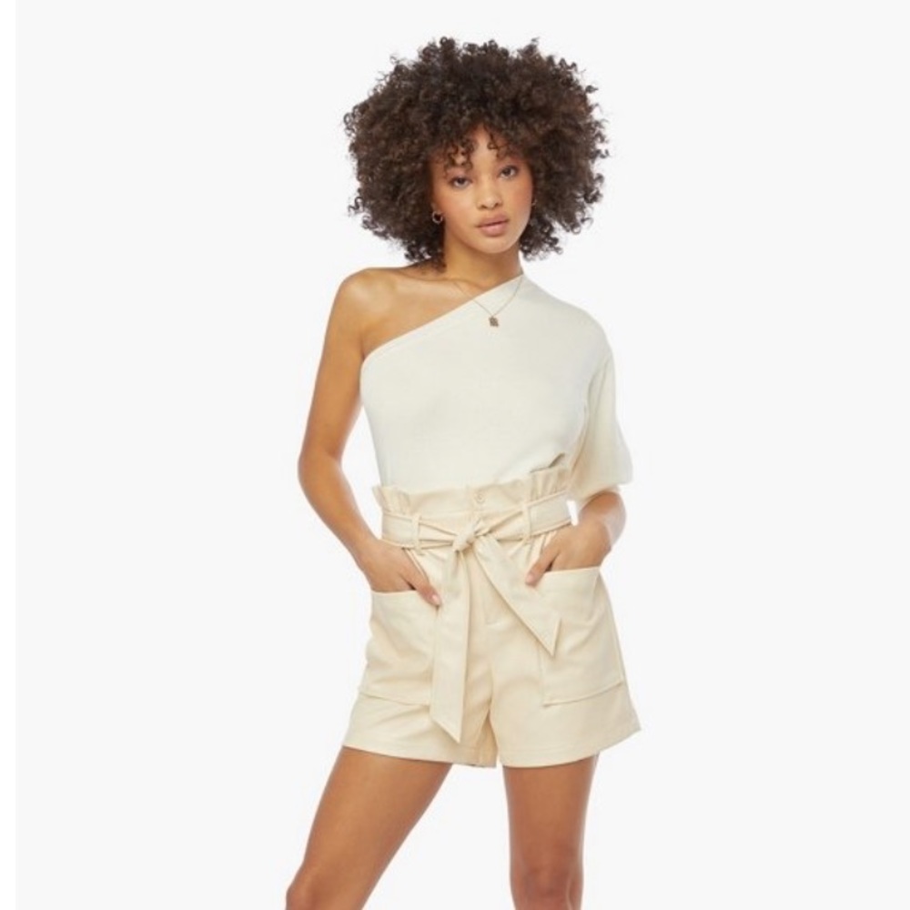 Paperbag Faux Leather High Waisted Shorts in Cream ✨